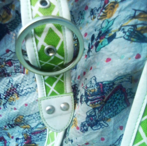 Angela Adam's lime green small cotton canvas with leather trim crossbody bag - Picture 6 of 6